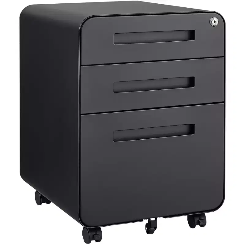 Secure 3-Drawer Metal File Cabinet with Lock  Fully Assembled Mobile Filing Cabinet for A4/Letter/Legal  Under Desk, 5 Wheels, Rolling