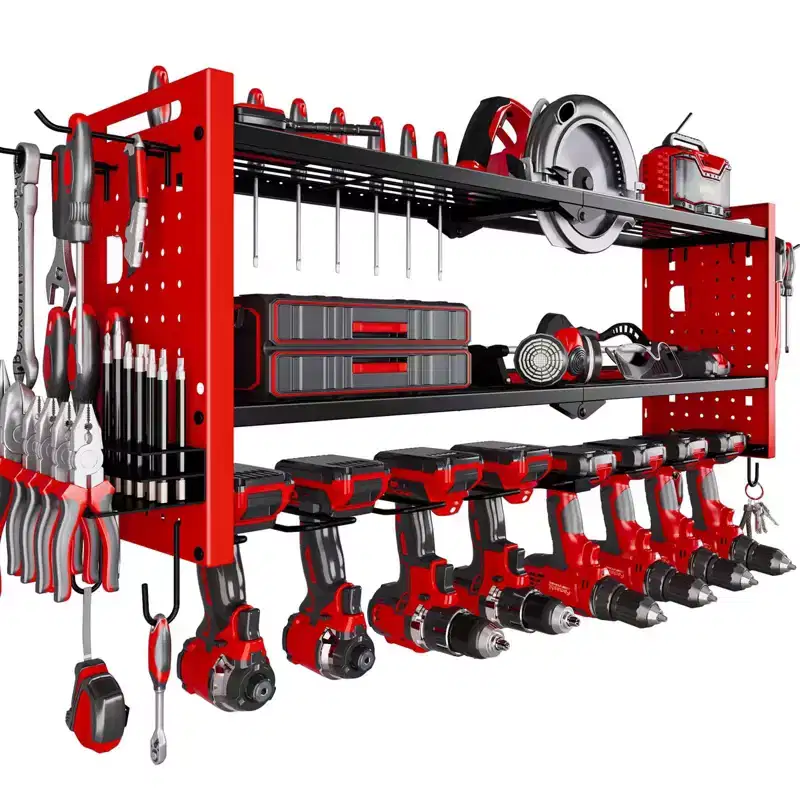 Hausource 3-Tier Power Tool Organizer Shelving Heavy Duty Storage Rack, Red