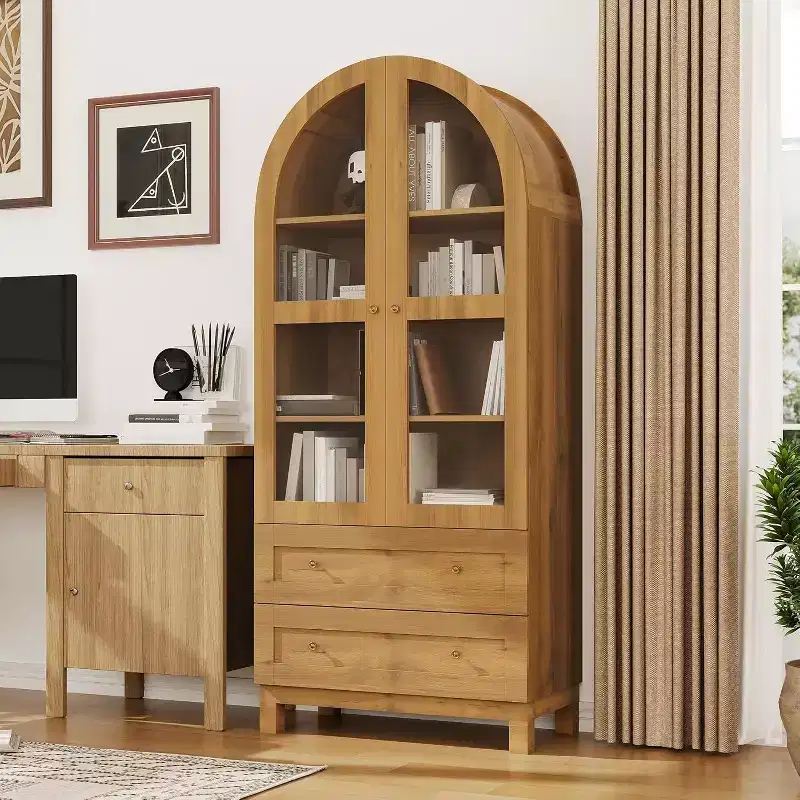 Particle Board Arched Pantry Cabinet with Acrylic Doors 71