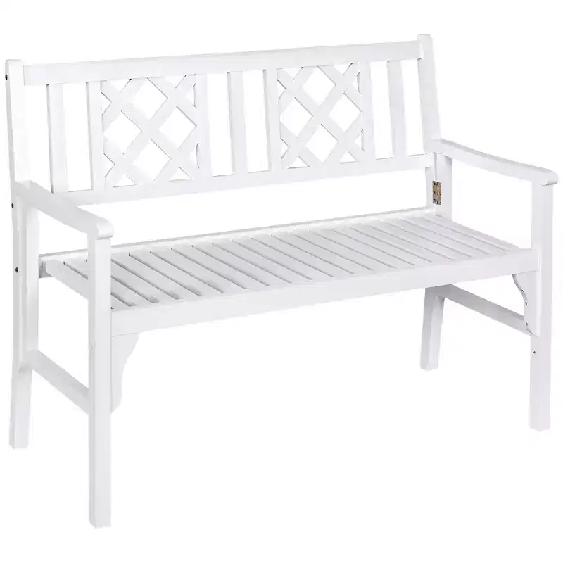 Outsunny Foldable Garden Bench, 2-Seater Patio Wooden Bench, Loveseat Chair with Backrest and Armrest for Patio, Porch or Balcony