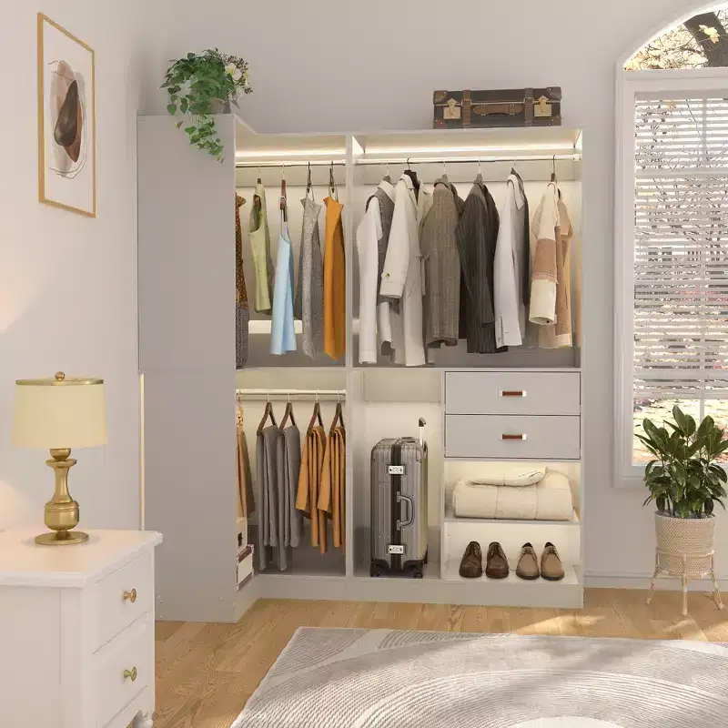 71-Inch Freestanding Closet System with Drawers, 3 Hanging Rods & 7 Shelves - MDF
