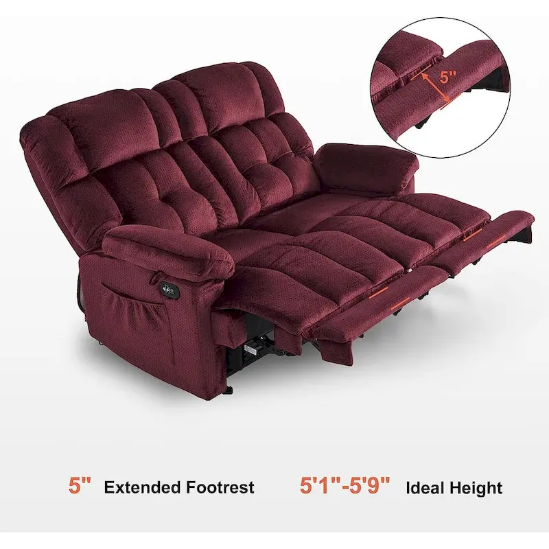 MCombo Electric Power Reclining Loveseat Sofa with Heat and Massage, Fabric 6237