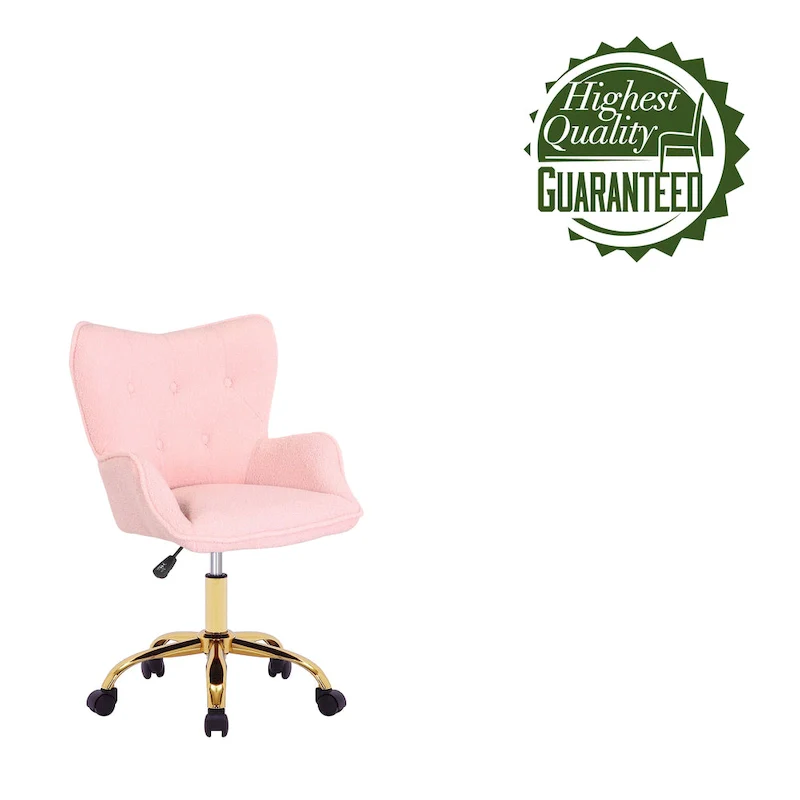 Swivel Office Chair with Teddy Fabric and Gold Chrome Legs