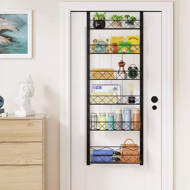 Zstar 6-Tier Pantry Door Organizer, Over The Door Pantry Organizer Rack and Storage, Hanging Spice Rack for Cabinet(Black)