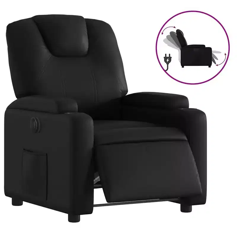 vidaXL Black Faux Leather Electric Recliner Chair - Motorized Reclining Armchair with Cup Holders for Living Room/Office