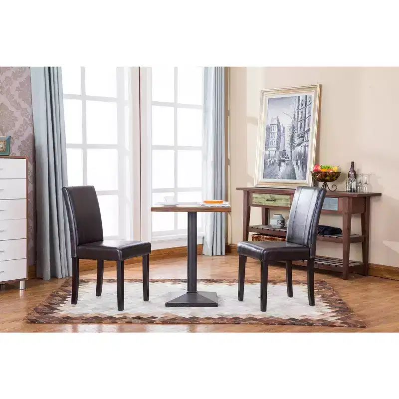 Parsons Dining Chair Set of 2 Faux Leather Solid Wood Espresso Legs Brown Urban Style