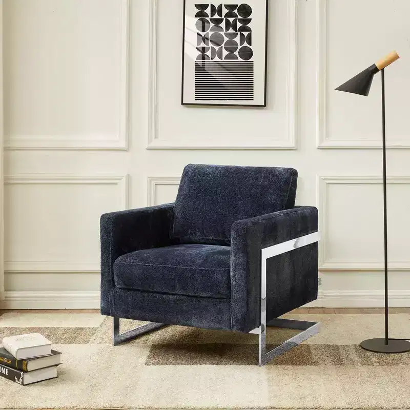 LeisureMod Boucle Accent Chair Upholstered Single Seater Sofa with Stainless-Steel Base