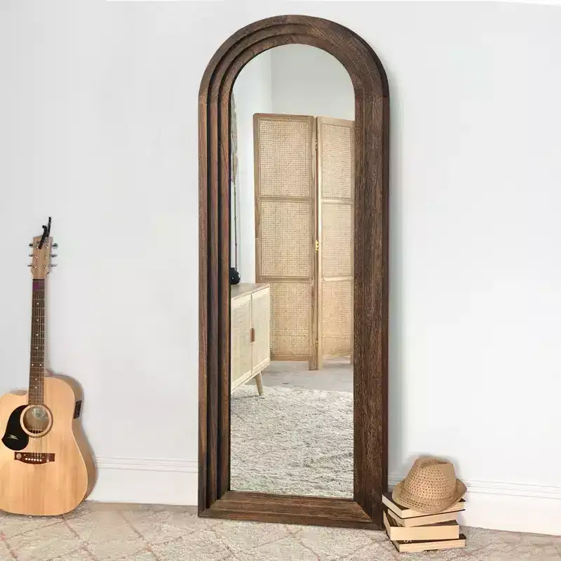 64x21 inch Solid Wood Right Angled Arched Charcoal Baked Full Body Mirror (without Bracket) Tempered Steel