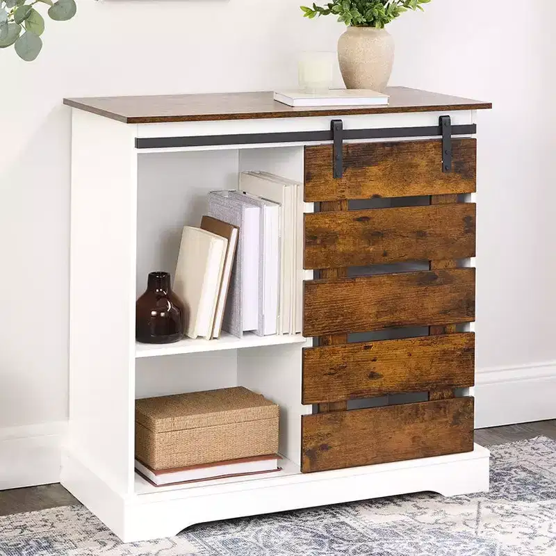 The Lakeside Collection Two Tone Slidling Door Storage Cabinet with Shelves 31.5H -
