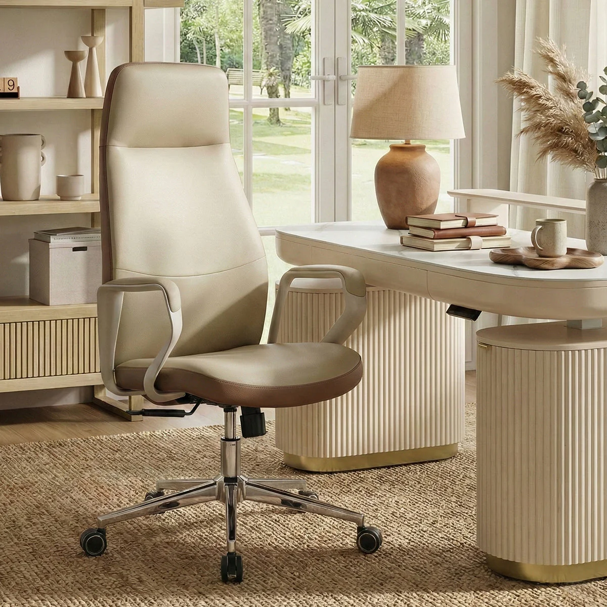Faux Leather Executive Ergonomic Office Chair - Contoured Spine Support
