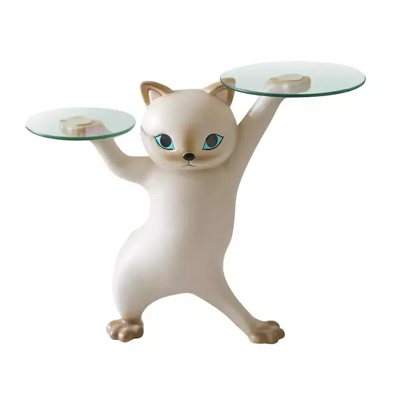 EUREKA ERGONOMIC,23H, Enchanting Cat Side Table,23.87W x 7.87D x 19.69H,Glass Tray