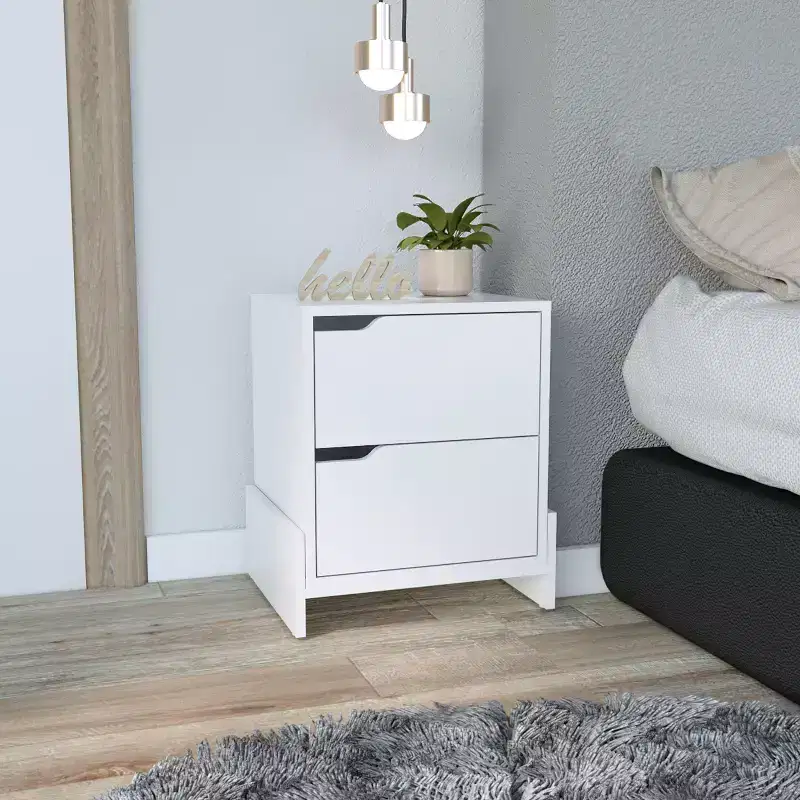 Crafted for both style and function, this Luss Nightstand, Bedside Table with 2-Drawers is a compact bedside table that helps keep your space.