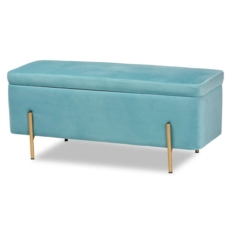 Contemporary Glam&Luxe Velvet Upholstered Metal Storage Bench