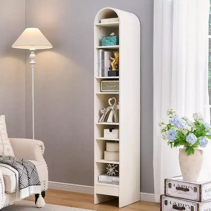 SinCiDo Arched Bookshelf, Modern Farmhouse Bookshelf Storage Cabinet w/Adjustable Shelves, Wood Bookshelf w/Open Display Shelf for Home Office