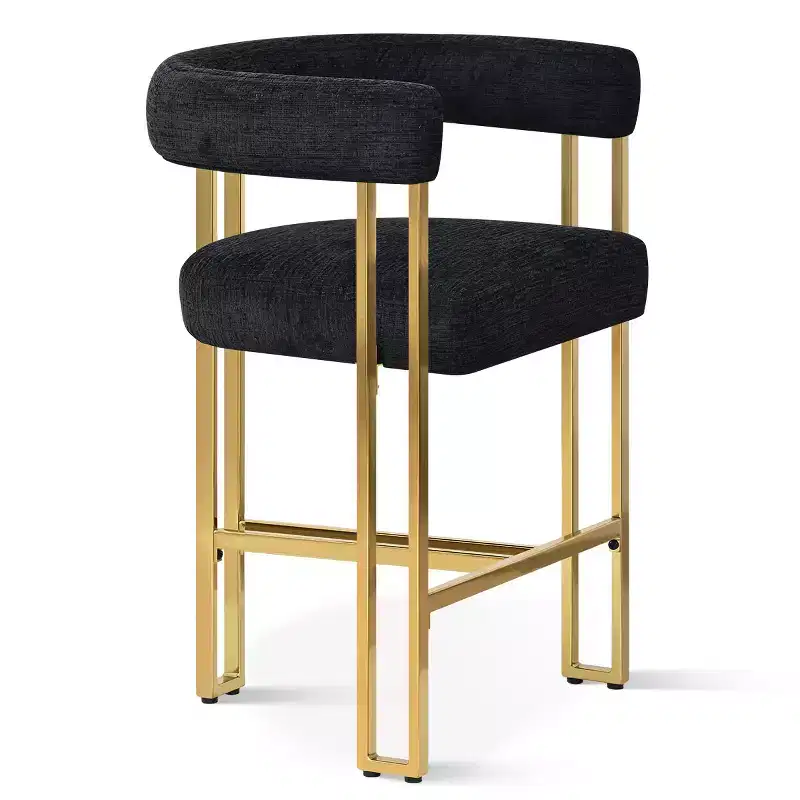 Set of 3 Counter Height Bar Stools with Backs and Arms, Modern Chenille Upholstered Kitchen Island Chairs with Gold Metal Legs - Panipeachy