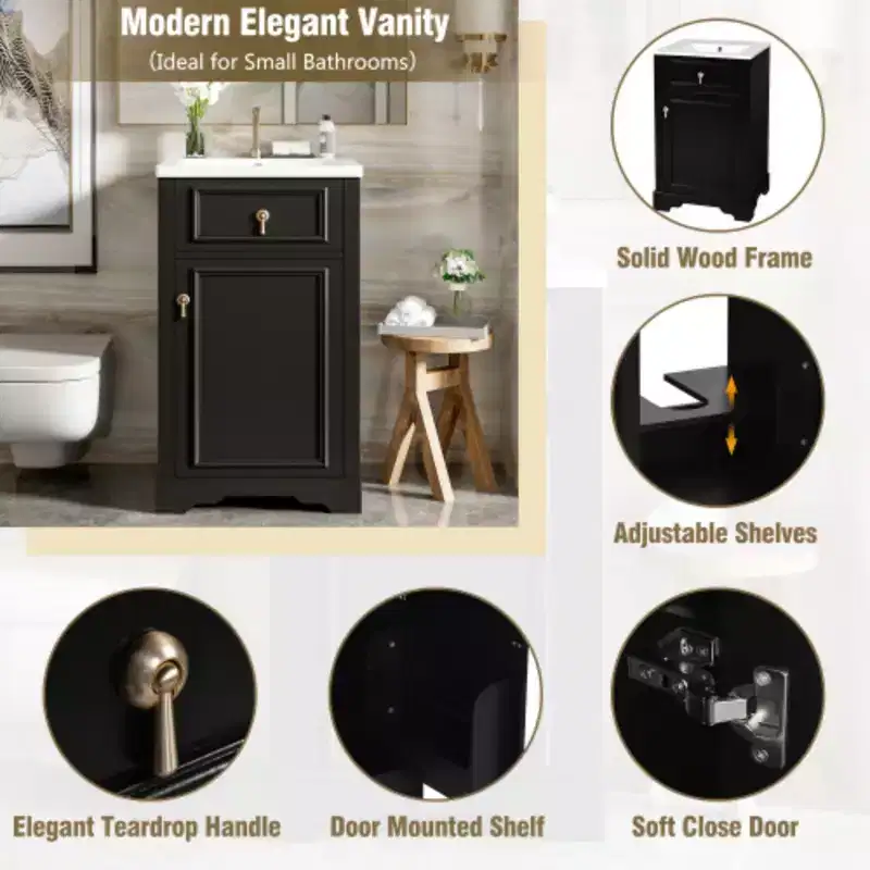 20-Inch Wide Bathroom Storage Cabinet with Integrated Ceramic Sink