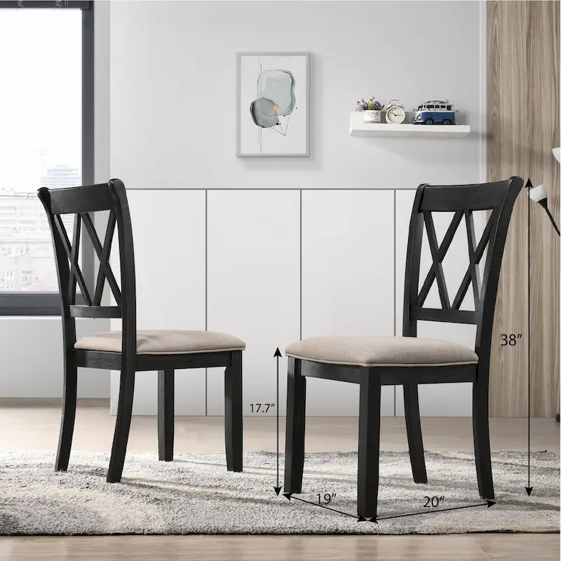 Roundhill Furniture Windvale Upholstered Cross-back Dining Chair, Set of 2