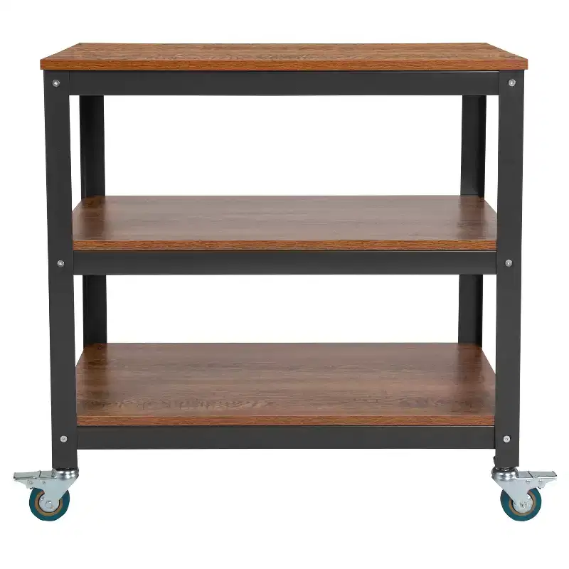 Emma and Oliver 30W Rolling Storage Cart with Metal Wheels in Brown Oak Wood Grain Finish
