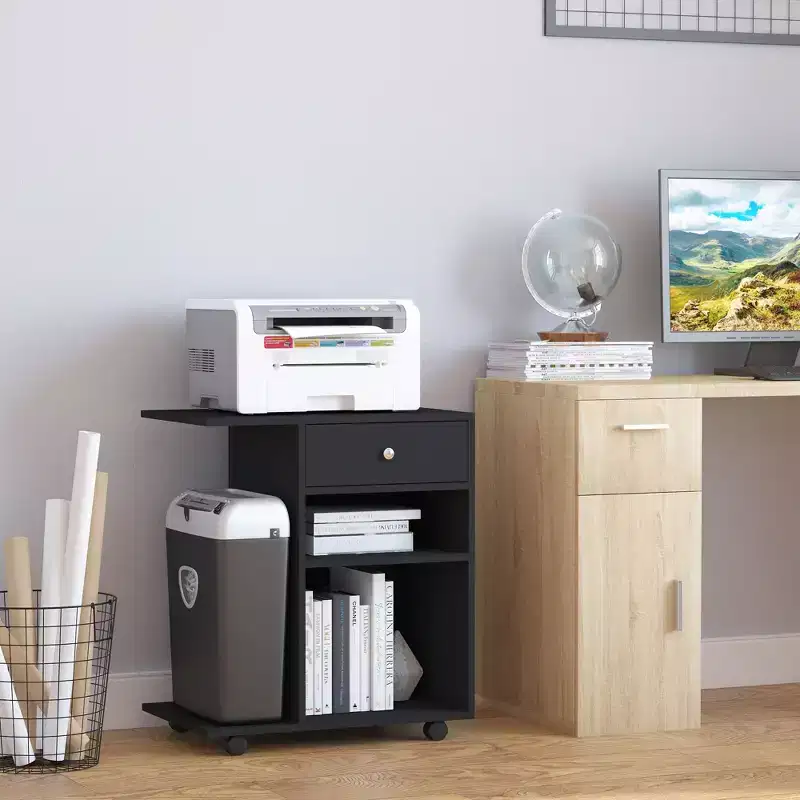 Mobile Printer Stand, Rolling File Cabinet Cart with Wheels, Adjustable Shelf, Drawer and CPU Stand