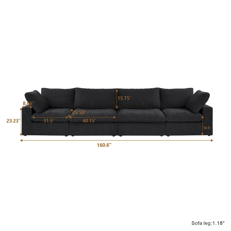 160 Modern Linen Upholstery 4 Piece Sectional Sofa Minimalism Commix Down Filled Modular Couches