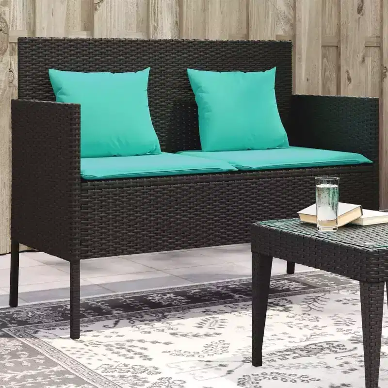 vidaXL Patio Bench with Cushions Outdoor Loveseat Poly Rattan