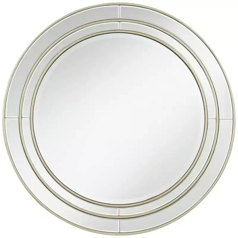 Noble Park San Simeon Round Vanity Decorative Wall Mirror Modern Beveled Glass Matte Champagne Frame 31 3/4 Wide for Bathroom Bedroom House Entryway