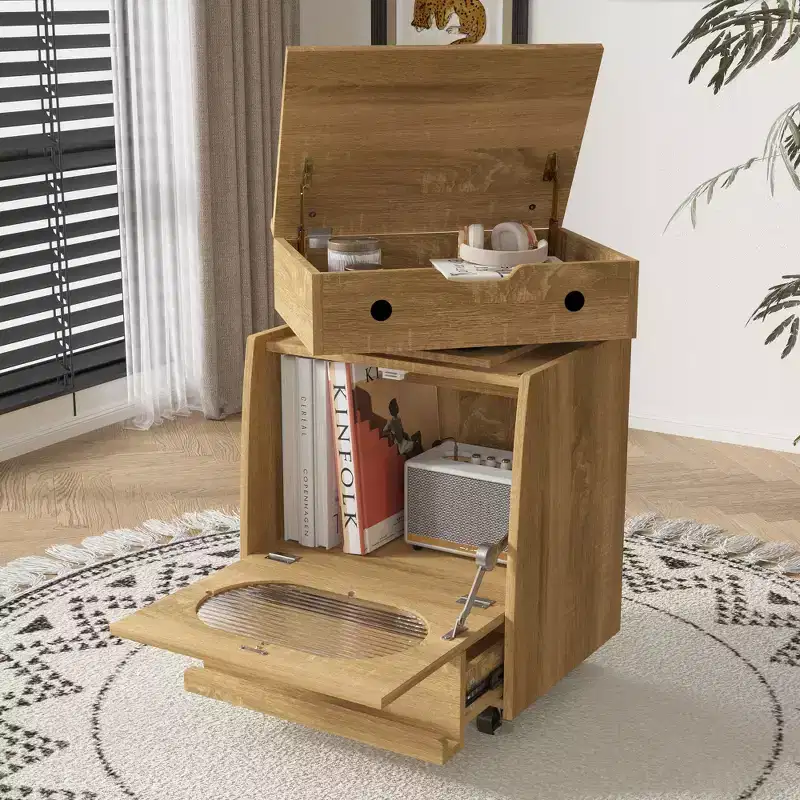 Famapy Robot - Shaped Bedside Cabinet with Ambient Lighting,Lockable Casters & Tempered Glass Window  Fun Storage for Kids Room