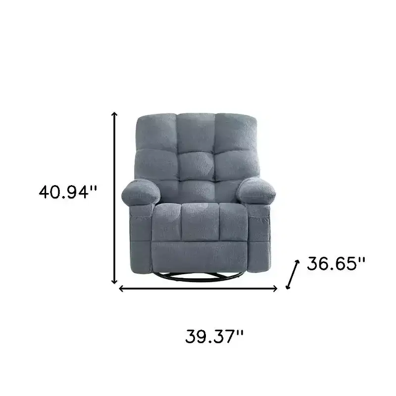 39 Blue Tufted Chenille Heated Massage Swivel Rocker Recliner With USB