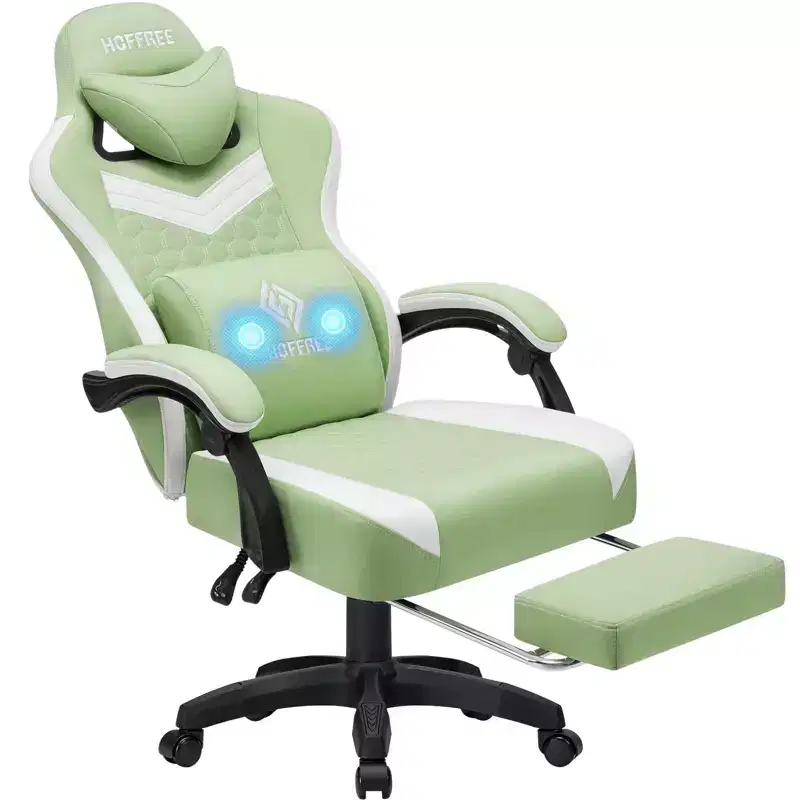 Breathable Fabric Massage Gaming Chair Ergonomic Office PC Chair with Footrest & Adjustable