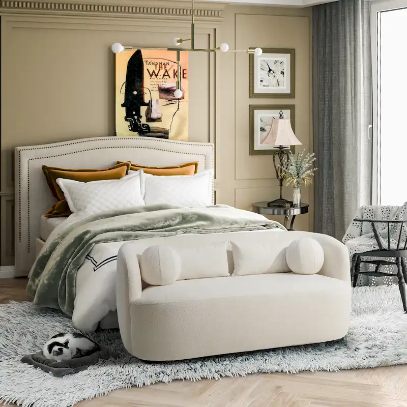 KINWELL Boucle Upholstered 2-Seats Loveseat with Pillows