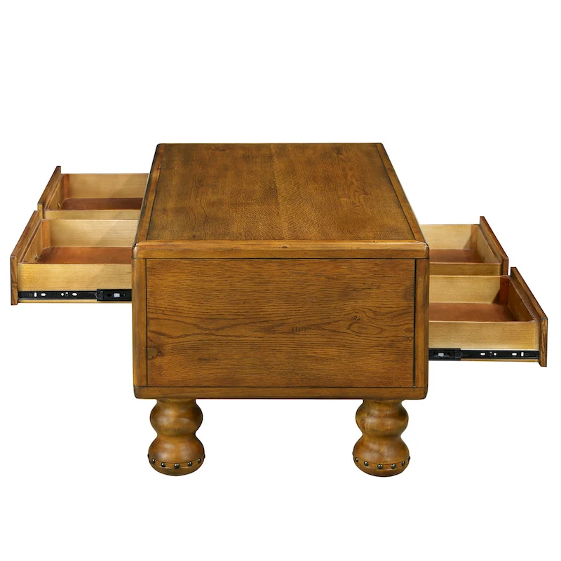 Solid Wood Rectangle Coffee Table with 4 Drawers