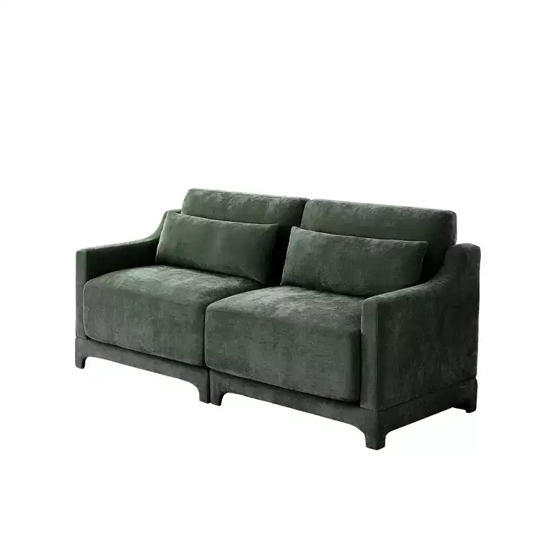 Homy Casa 2-Seater Chenille Sofa with Lumbar Pillows, Modern Upholstered Loveseat for Living Room, Green