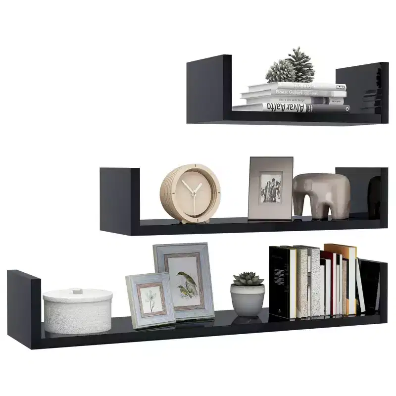 Shelf Black Engineered wood Large Wall-mounted