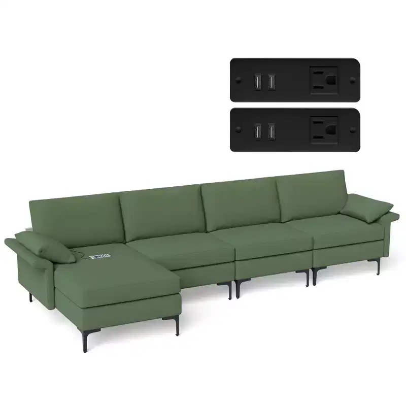 Costway L-shaped Modern Modular Sectional Sofa w/ Reversible Chaise & 4 USB Ports
