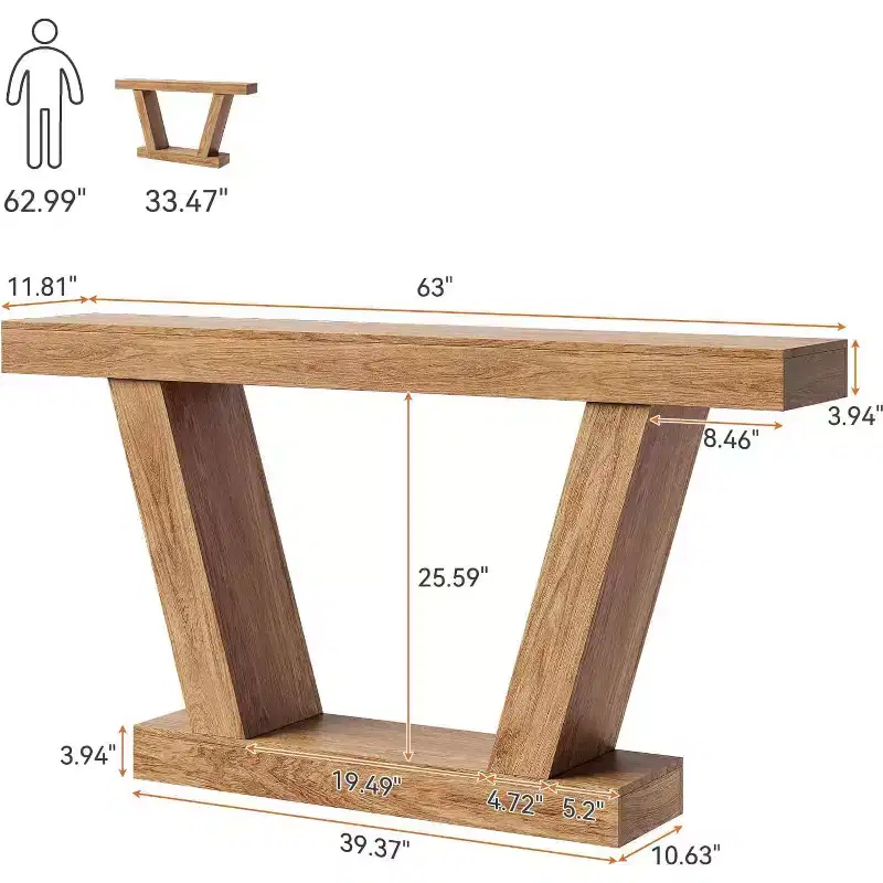 LinTimes 63''Console Table, Wooden Sofa Narrow Entryway Table for Hallway, Accent Table for Living Room, Entrance