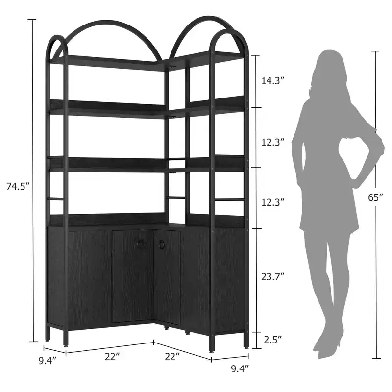 6-Tier Corner Bookshelf,Industrial Corner Shelf,Wood and Metal Etagere Bookcase, Freestanding Display Shelf,Large L Shape Bookcase for Home