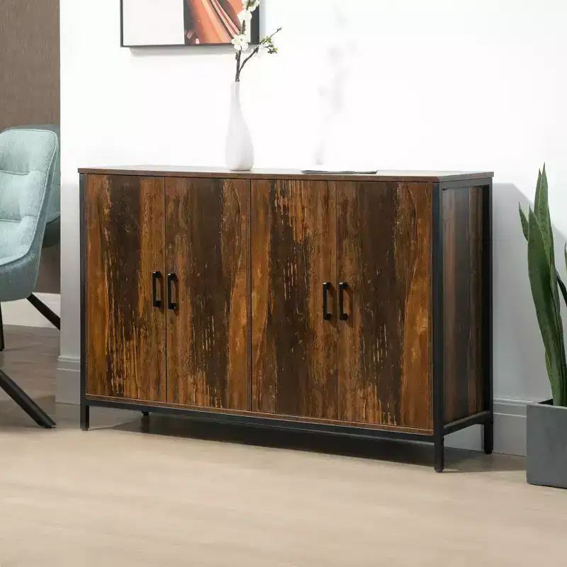 Industrial Sideboard Buffet Cabinet, Kitchen Storage Cabinet with Adjustable Shelves for Living Room, Bedroom, Hallway, Rustic Brown