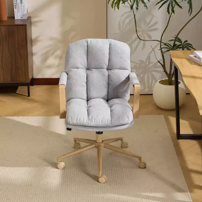 Karl Home Modern Upholstered Armchair Ergonomic Home Office Chair with Adjustable Height 360 Swivel Rolling Wheels Accent Vanity Chair