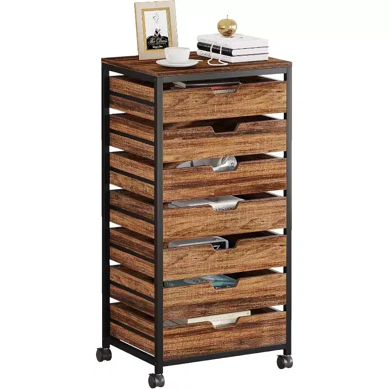 Tribesigns 7-Tier Drawer Chest, Wood Storage Dresser Cabinet with Wheels