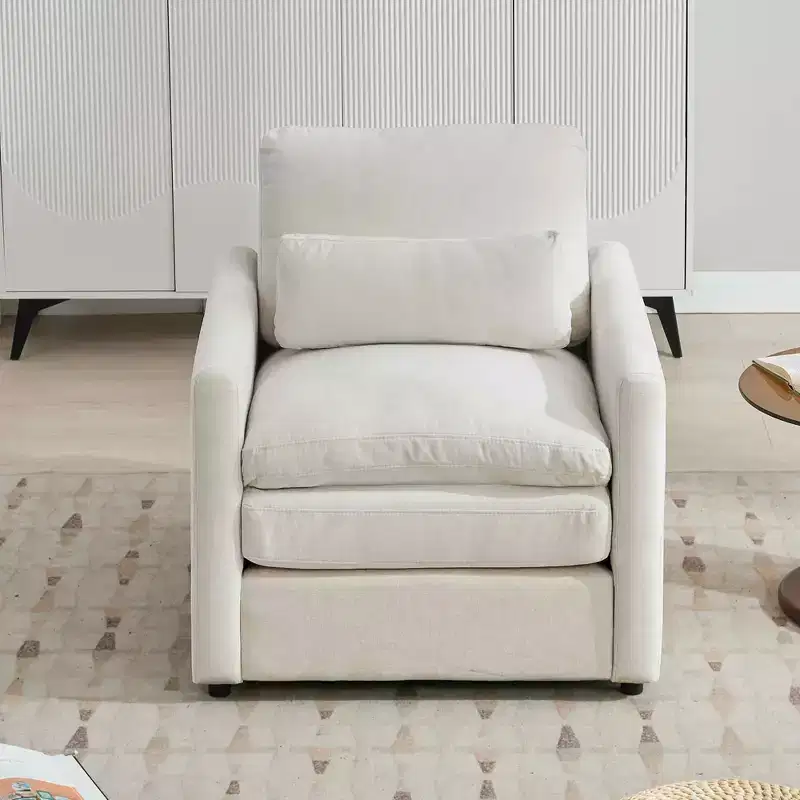 31.9 Cozy Upholstered Armchair Oversized Confy Cloud Sofa Doublr Cushion Single Sofa for Living Room Beige