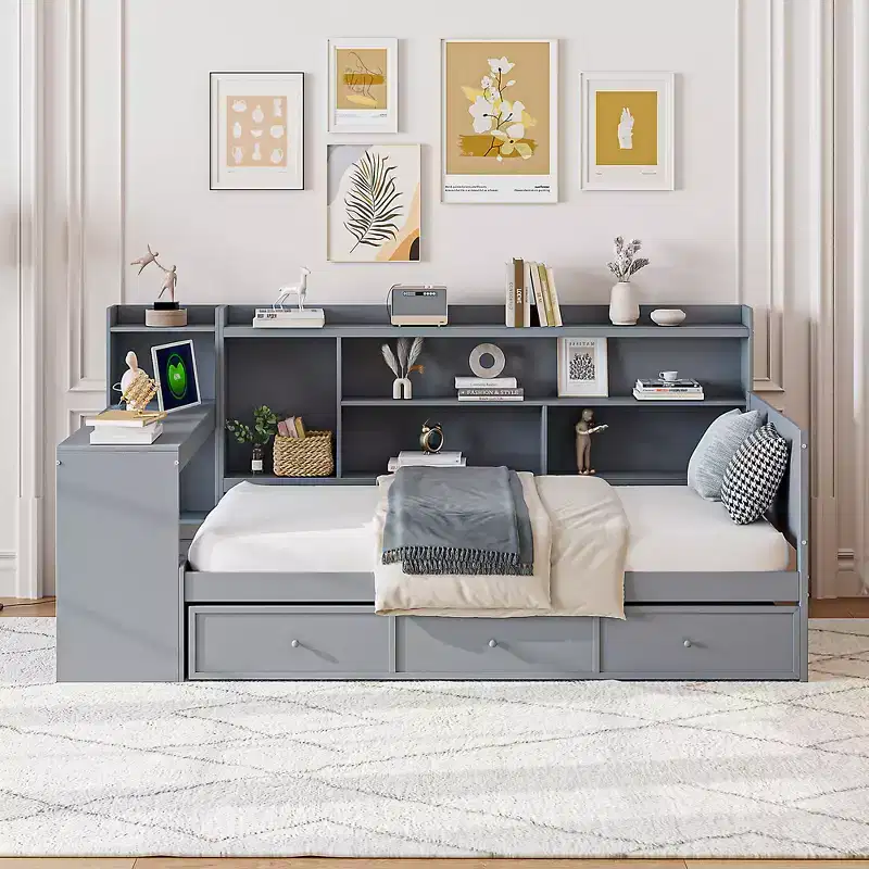 Twin/Full Size Daybed with 3 Drawers, USB Ports and Desk