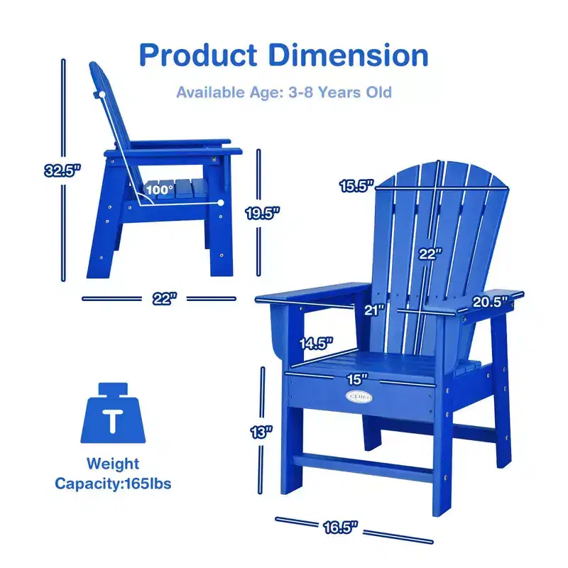 Costway Set of 2 Kids Patio Adirondack Chair Armchair Weather Resistance Outdoor Chair