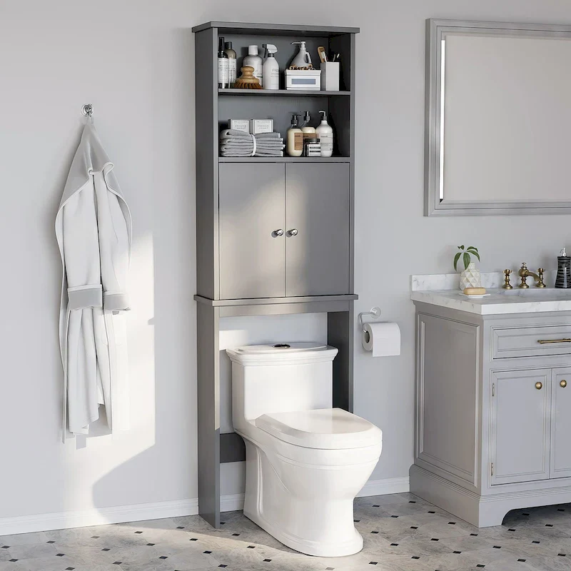 Over-the-Toilet Storage Cabinet with Door – Space-Saving Bathroom Organizer