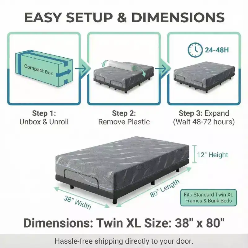 Twin XL Memory Foam Mattress, Dual-Sided Medium Firm Gel Mattress with Washable Cover, Fiberglass-Free, CertiPUR-US, Bed in a Box