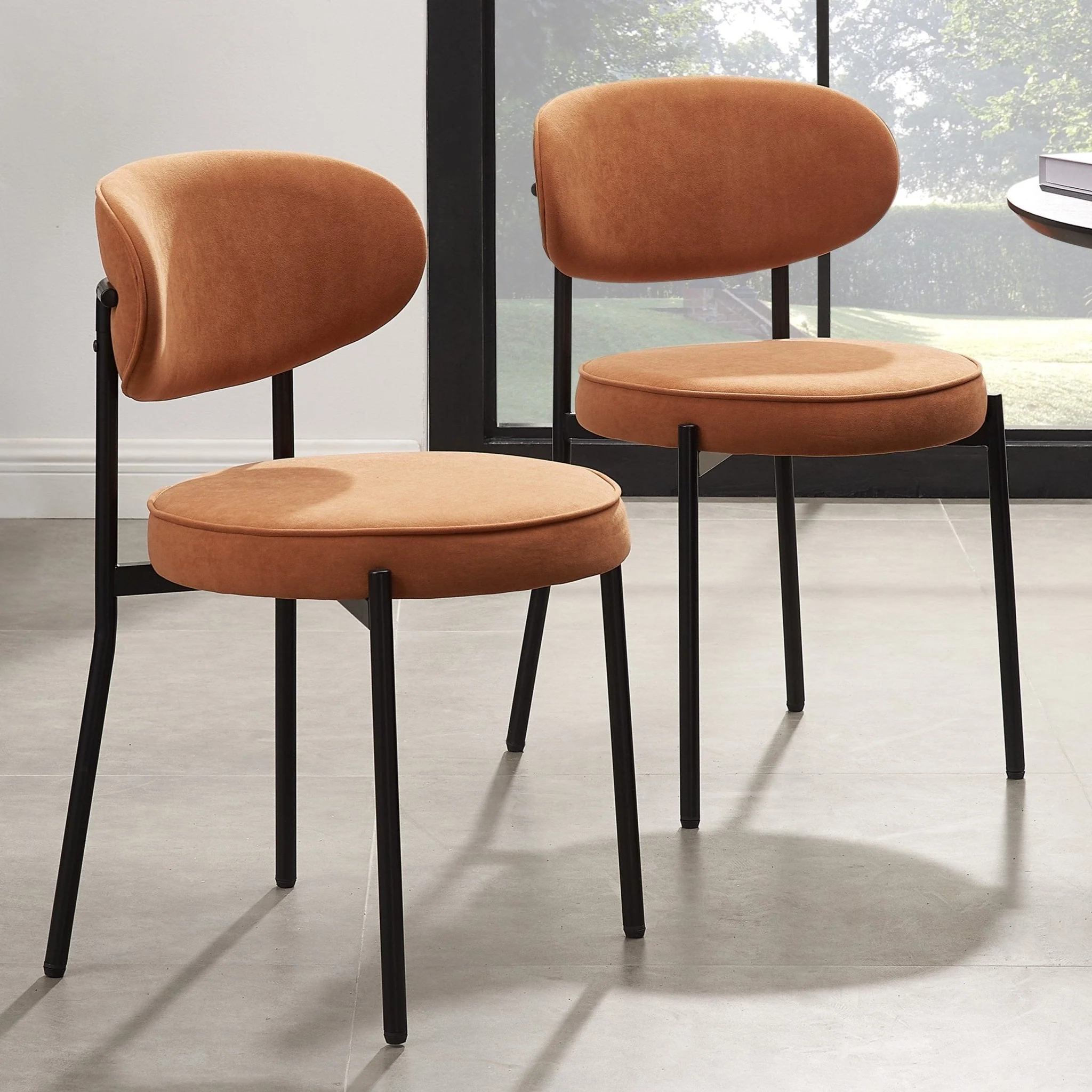 Retro Burnt Orange Matte Velvet Dining Chair with Rounded Back for Dining Room