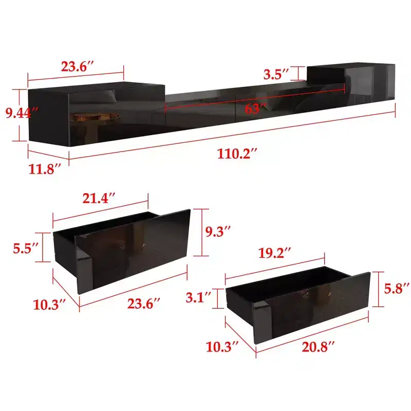 Famapy Black Wall Mounted Entertainment Center With LED Light