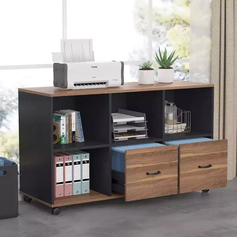 Lantine 2 Drawers Lateral File Cabinets, 43-inch Mobile Wood Filing Cabinet Printer Stand with Open Storage Shelves, Drawers for Letter Size