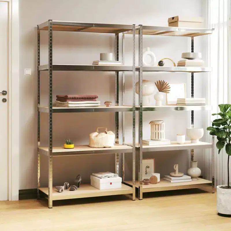 5-Tier Storage Shelving Unit, Silver, Set of 2