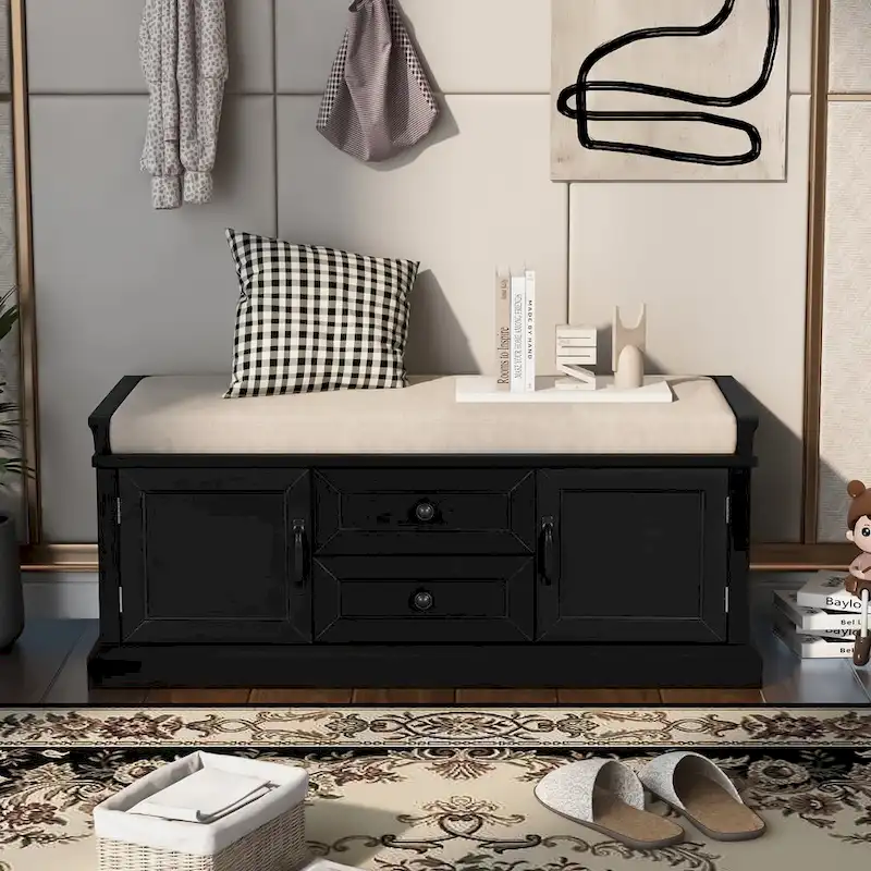 Storage Bench with 2 Drawers and 2 Cabinets