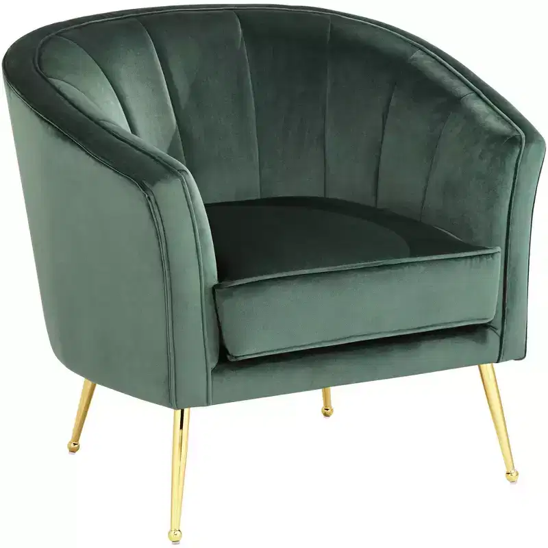 55 Downing Street Leighton Green Velvet and Gold Tufted Accent Chair